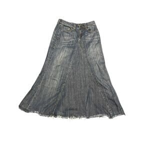 Y2K Kersh Blue Coco Jean Skirt 30 Denim Long Maxi Fringe Tulip Flare Modest 10